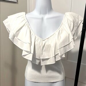 Women’s White Ruffled Off-Shoulder Top
